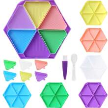 6rutor Hexagon Diamond målning Bricka Utrustning , Stor Borra Tallrik , 6X Små Borra Tallrik + Borste + Sked - Multifärgad - Visa 3