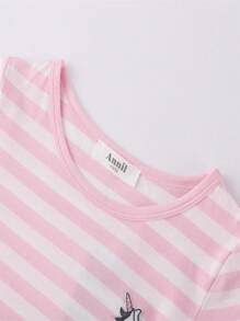 Annil Tween Girls  3/4 Sleeves  Dress Spring/Summer Leisure Stripe Spliced Dress