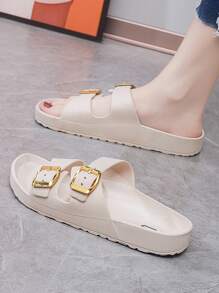 2025 Neue Sandalen mit dicker Sohle, rutschfest, mit Doppelschnalle, Lässig Keilpantoffeln für Frauen - Khaki - Übersicht 5