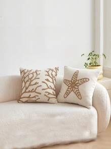 1pc Ocean Themed Starfish Seagrass Embroidery Pillowcase Home Decor - Camel - View 2