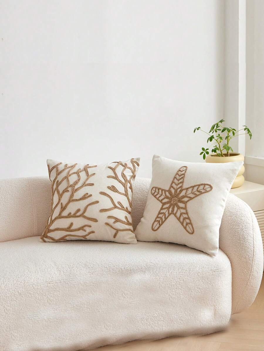 1pc Ocean Themed Starfish Seagrass Embroidery Pillowcase Home Decor