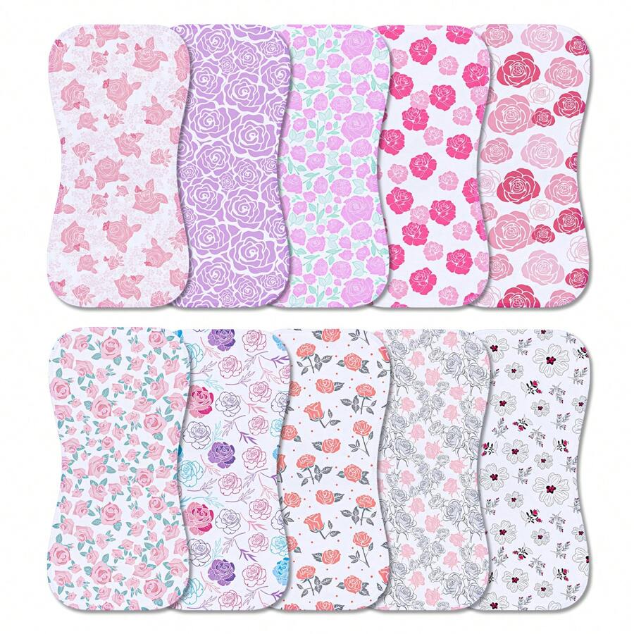 Benxoine 10-Pack Burp Cloths For Baby Boys And Girls - Organic Baby Burp Cloth,Baby Washcloths, Burp Rags, Large Neutral Burp Clothes For Newborn - 玫瑰 - 查看 1