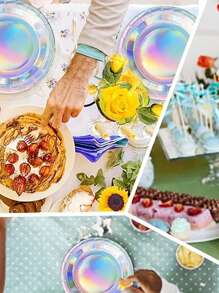 40pcs Disposable Paper Plates, 9-Inch And 7-Inch, Suitable For Wedding And Birthday Parties, Gold/Rose Gold/Silver Colored Dessert Decoration, BBQ/Cake Plate Tableware, Baking Utensils,Christmas