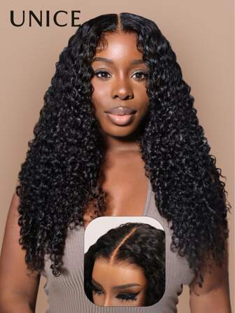  假发 Wear Go 无胶假发 预剪预漂白 7x5 预蕾丝假发 预拔杰瑞卷发真人发蕾丝前假发 可佩戴 预漂白蕾丝闭合假发 适合初学者 Unice Hair