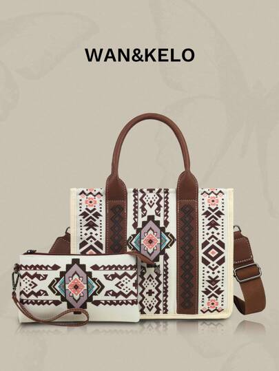 2pcs Bohemian Vintage Tote Bag Set For Women With Handbag And Wallet