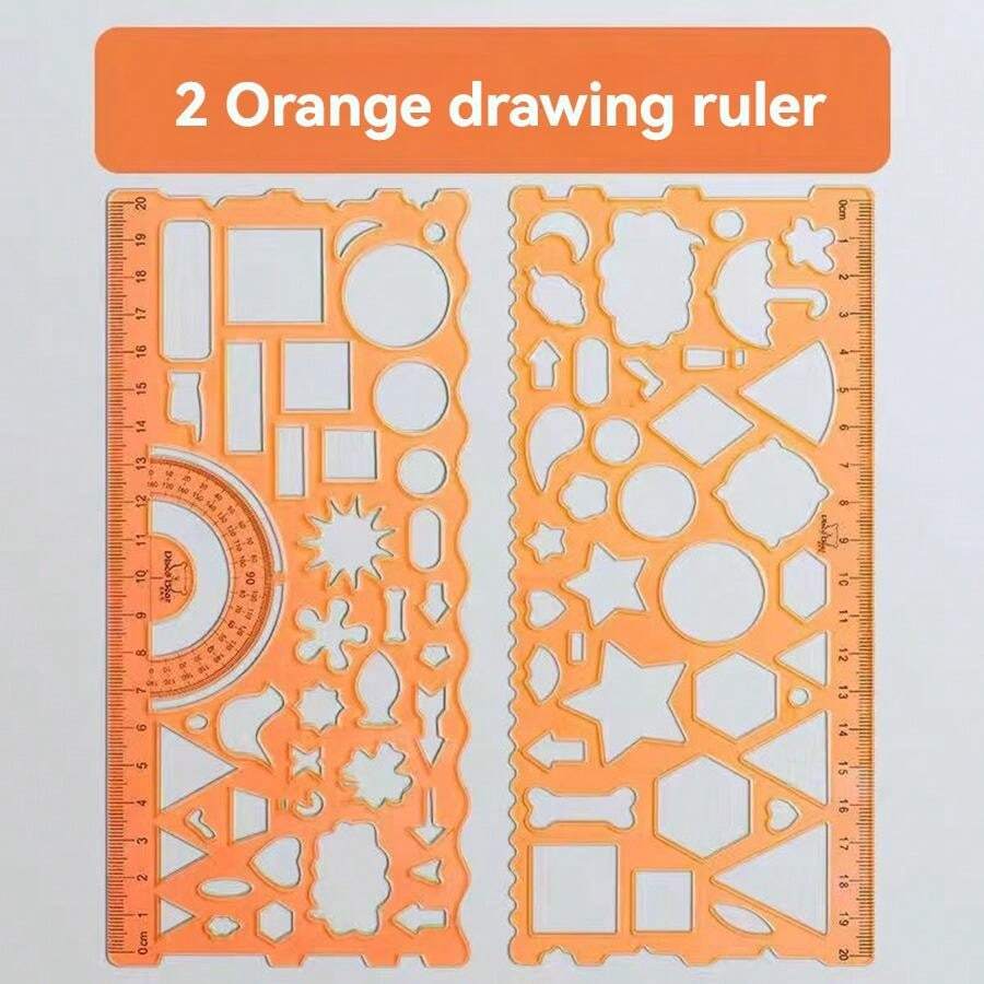 2pcs Drawing Ruler, Student Multifunctional Drawing Template Ruler Set