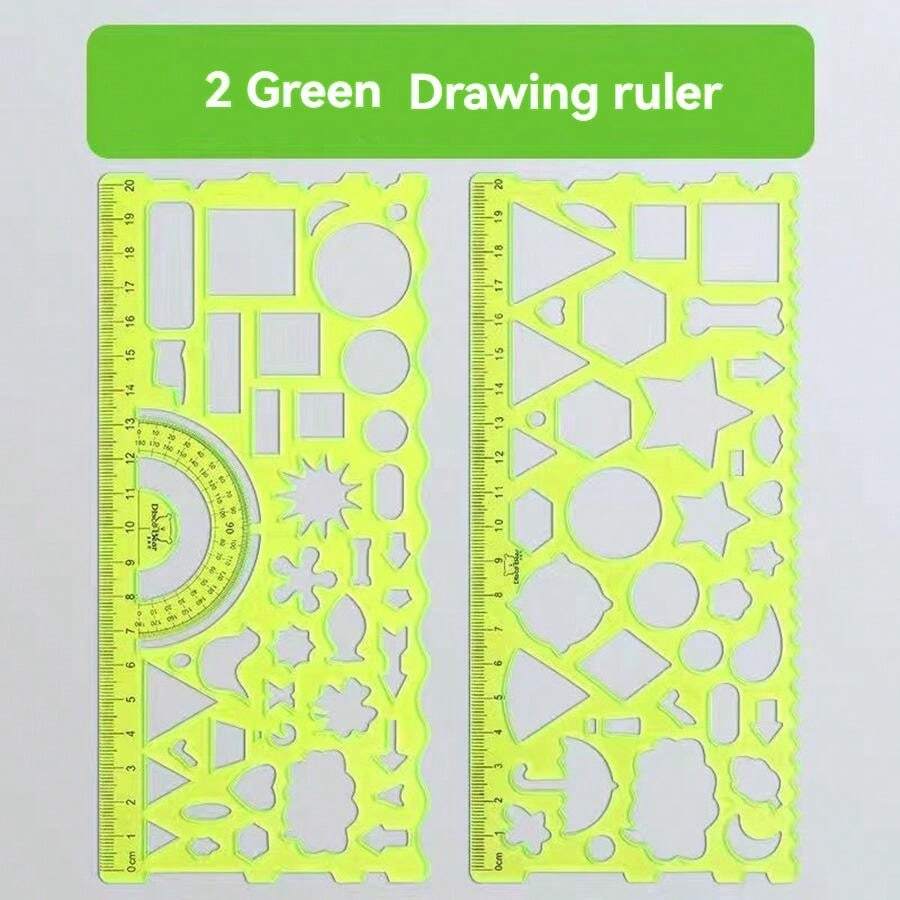 2pcs Drawing Ruler, Student Multifunctional Drawing Template Ruler Set