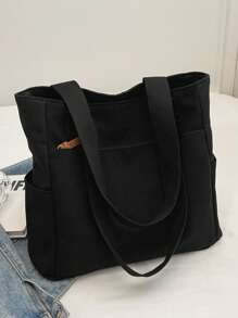 Bolso de tela vintage de un solo color para mujeres, bolso de hombro tipo hobo de moda con múltiples bolsillos, gran capacidad, asa superior, bolso de almacenamiento para vacaciones y viajes, bolso de mano casual para ir y venir, bolso cuadrado portátil de mensajería para uso diario, bolsos de tela para estudiantes, con múltiples compartimentos, perfecto para la playa, la escuela, el trabajo y el uso diario.