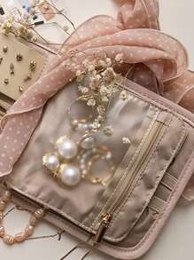 1pc Exquisite Portable Travel Jewelry Storage Box, Mini Simple Jewelry Organizer, Foldable Jewelry Roll For Necklaces, Earrings, Bracelets