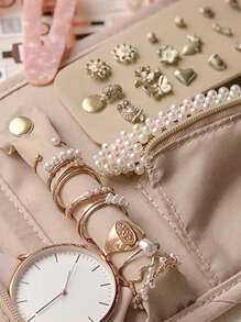 1pc Exquisite Portable Travel Jewelry Storage Box, Mini Simple Jewelry Organizer, Foldable Jewelry Roll For Necklaces, Earrings, Bracelets