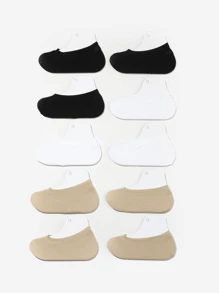 10 pares de calcetines de forro casual y transpirable de unicolor para niños, que absorben la humedad para primavera y verano - Blanco y Negro - Ver 1