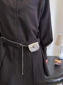 Túi Mini Siêu Nhỏ Cho Nữ, Da Bóng, PU Bóng, Túi Vuông Nhỏ, Dây Xích, Đeo Chéo - Bạc - Xem 5