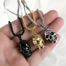 1 pièce Nouveau collier en alliage de style européen et américain avec crâne, collier en acier de titane de style punk rétro personnalisé pour hommes. Cadeau de la Fête des Pères, accessoires d'Halloween, accessoires de mode de rue, accessoires de jeans - Collier tête de mort rétro personnalisé - Voir 9