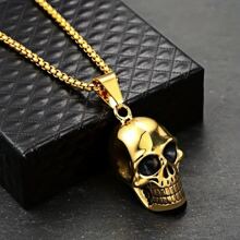 1 pièce Nouveau collier en alliage de style européen et américain avec crâne, collier en acier de titane de style punk rétro personnalisé pour hommes. Cadeau de la Fête des Pères, accessoires d'Halloween, accessoires de mode de rue, accessoires de jeans - Collier tête de mort rétro personnalisé - Voir 2