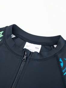 Annil Boys And Girls One Piece Long Sleeved Pants Swimming Suit, Swimming Hat Set, Summer Elastic, Conservative And Comfortable - Blue - View 4