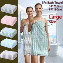 1pc Large Size Striped Bath Towel 34*70.9in/87*180cm, Made Of Ultra-Fine Fiber Material, Soft And Comfortable, With Good Water Absorption, Suitable For Bathroom, Gym, Hotel, Home Use. Multiple Colors Available. Home Bathroom Decor Fall Decor Back To School For Beauty Salon Home Bathroom Shower Towels For Beauty Salon, Hotel Sports,Home Essentials, Towel, Skin Care Bath Towel Sheet - Multiple Colors Available (87*180cm) - View 1