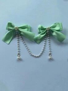 1pc Children's Pearl Bow Hair Clip Hair Accessory - Green - View 5