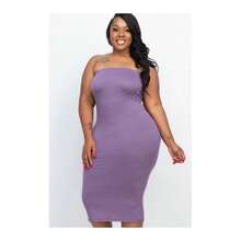 Plus Size Solid Strapless Tube Bodycon Midi Dress - 米色 - 查看 7
