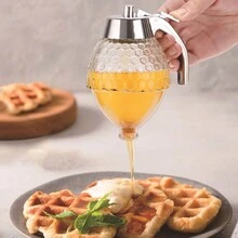 1入蜜糖分配器，漏斗形罐帶蓋子和底座的糖漿瓶 - 透明色 - 查看 2