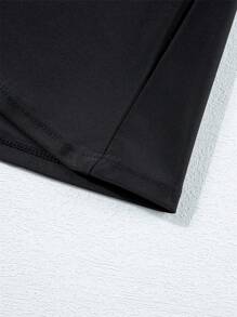 女士夏季泳裙纯色腰带裙式比基尼下装适合海滩泳池度假泳装 - 黑色 - 查看 5