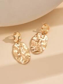 2pcs Vintage Geometric Metal Hammered Ear Clips Asymmetrical Oval Earrings Suitable For Non-Pierced Women
