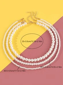 3pcs/Set White Minimalist Ombre Pearl Beaded Necklace Set, Elegant Style Suitable For Girl's Party, Banquet, Wedding Wearing