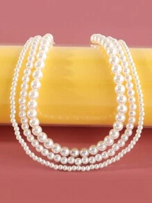 3pcs/Set White Minimalist Ombre Pearl Beaded Necklace Set, Elegant Style Suitable For Girl's Party, Banquet, Wedding Wearing