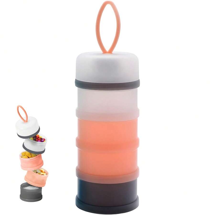 Dispensador Leche En Polvo - Contenedor de Fórmula Apilable Capas, Portátil Dosificador Leche En Polvo, Contenedor de Almacenamiento de Refrigerios Apilable para Sin Derrame, Sinbpa, 4 Compartimentos (Naranja) - Rojo - Ver 1