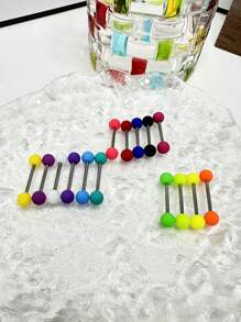 15入組彩虹色壓克力球不鏽鋼舌環，低過敏性和柔滑啞光效果，風靡歐美非洲，適用於日常穿搭、派對和節日穿搭
