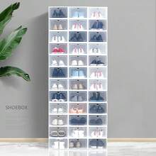 1pc Foldable PP White Plastic Shoe Box, Ideal For Home Dustproof Storage Display Case, Large Shoe Storage With Flip-Up Drawer Type Shoe Cabinet, Stackable With Entrance Shoe Rack - White - View 5