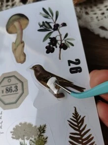 1book/20sheets Vintage PET Stickers With Decorative Floral And Botanical Border, DIY Scrapbooking Label Material Back To School - Multicolor - View 6