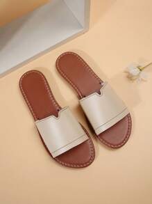Chaussons plats décontractés pour femmes, chaussons antidérapants à bout rond et ouvert, sandales de plage extérieures - Beige - Voir 6