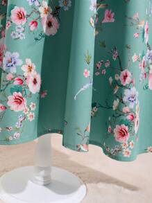 Vestido de manga larga y cintura ceñida con estampado floral, transpirable, para niña preadolescente