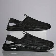 Men's New Summer Mesh Casual Shoes, Half Slippers, Versatile Shoes, Beach Sandals - Black - View 5