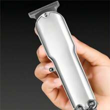 LARGNER 3 合 1 专业电动理发器：雕刻电动剃须刀、大功率往复式电动剃须刀、独立金属鼻毛修剪器、梳子、理发披肩、组合套装 - 銀色 - 查看 8