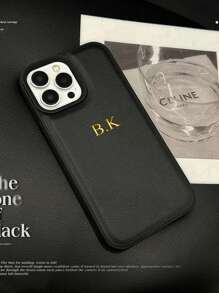 定制手机壳，兼容 17/16/15/14/13/12/11 Pro Max/17 Air，可个性化定制 3D 立体雕刻金色首字母，奢华韩国真皮防震手机壳，兼容 16/15/14/13/12/11 Pro Max，季节限定款，2025 年款，适合家庭使用 - 黑色 - 查看 4