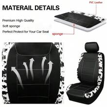Cow Pattern Car Seat Cover Front Pairs Cover PVC Seat Cushion Airbag Compatible Universal Fit Auto Accessories,Car Seat Cover Full Set - one-size - View 8