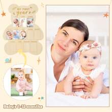 1PC Wooden Newborn Calendar Card Frame, Milestone Picture Frame For The First Year, Wooden Bear Shaped Baby Commemorative Picture Frame Baby Shower Family Decorations Gifts Baby Shower Easter Gift Things For Girls/Boys