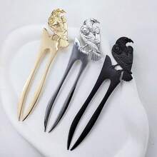 1入烏鴉U型髮簪造型針黑色，金色，銀色巫術頭髮插片文藝復興節法國金屬髮叉女士配件 - 黑色 - 查看 5