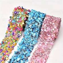 1pc 1 Yard Crystal Rhinestone Ribbon, Crystal Rhinestone Trim Hotfix Ribbon Colorful Artificial Gem Stone Beaded Iron On Applique Chain Embellishment Sewing Accessories For DIY Wedding Cake Decor Sewing Crafts Bridal Dress Phone Decor - Multicolor - View 7