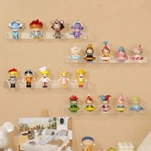 2/4 件套娃娃展示架，透明 PET 材质，无需钻孔壁挂式玩具和收藏品收纳架，适用于门、入口、卧室 - 透明色 - 查看 1