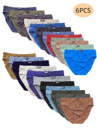 6pcs Random Color Men's Underwear, Men's Pure Cotton Breathable U-Pouch Comfortable Briefs