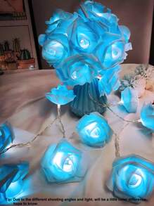 10/20/40pcs Blue Rose String Lights, LED Flower Lights For Girls Room Decor, 6.6/9.8/19.68ft, Birthday, Party, Wedding, Valentine's Day, Proposal Romantic Decor Lights, USB/Battery Powered (Batteries Not Included) - Blue - View 7