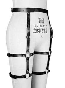 1 件女士黑色皮革吊袜带哥特式身体装饰腰带适合日常服装搭配万圣节 - 黑色 - 查看 5