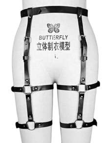 1 件女士黑色皮革吊袜带哥特式身体装饰腰带适合日常服装搭配万圣节 - 黑色 - 查看 4