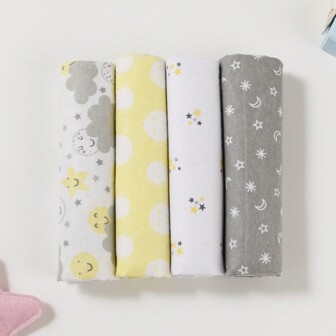 4st Nyfödda svepfiltar tryckta moln, stjärnor flanell mjuka omslagshanddukar Babyfilt Love Valentine