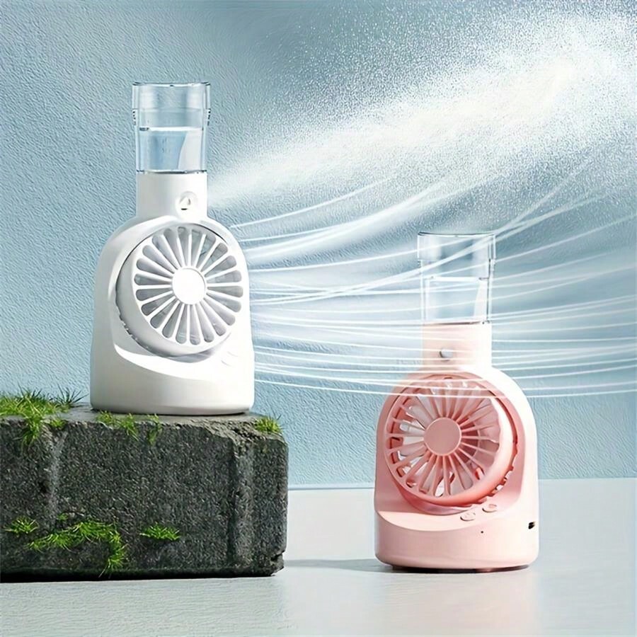 1 pieza Ventilador humidificador portátil para aire acondicionado facial con rocío refrescante, con batería recargable, humidificación hidratante, cómodo y refrescante