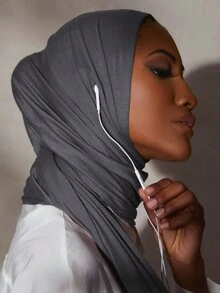 1pc Solid Color Jersey Hijab With Ear Hole For Doctors, Convenient Sweat Headband Compatible With Earphones - Multicolor - View 1