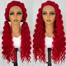 Red Curly Lace Front Wigs Burgundy Lace Wig Dark Red Long Deep Wave Synthetic Lace Front Wig Pre-Plucked Hairline Red Wigs For Women - Đỏ - Xem 3