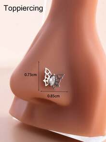 Toppiercing 1pc Korean Style Fashionable Copper Inlaid Zirconia Hollow Butterfly Stainless Steel Rod Nose Stud - Silver - View 3